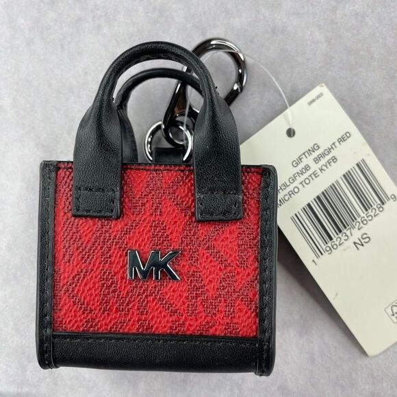 MICHAEL KORS Micro Signature Logo Earbud Case AirPod Case Red Womens Purse Fob - Picture 3 of 14
